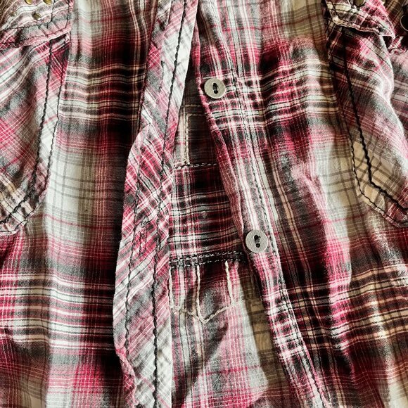 Maurices Plaid Thin Summer Button Down Top with Back Detail - Picture 8 of 10